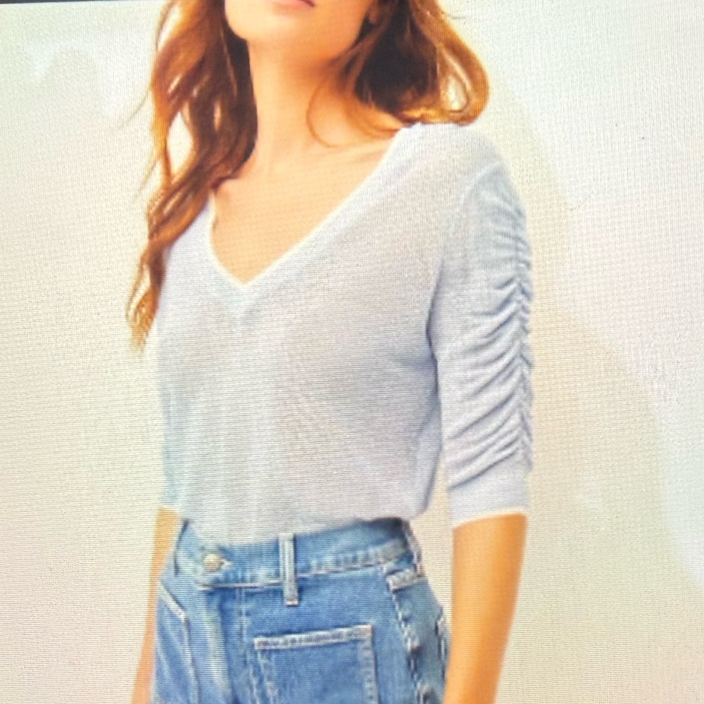 Veronica Beard Sky Blue V-Neck Blouse